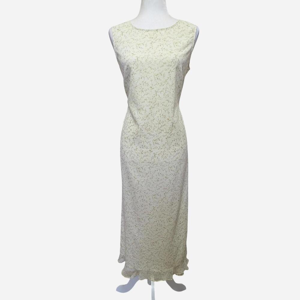 Vintage 1990s botanical print sleeveless midi maxi dress Y2K cottagecore